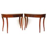 A pair of Regency mahogany, rosewood banded, parquetry and strung card tables,