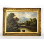 David Bates (1840-1921), A lake side landscape, signed, oil on canvas,