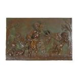 A 19th century bronze plaque of cherubs pulling a goat,