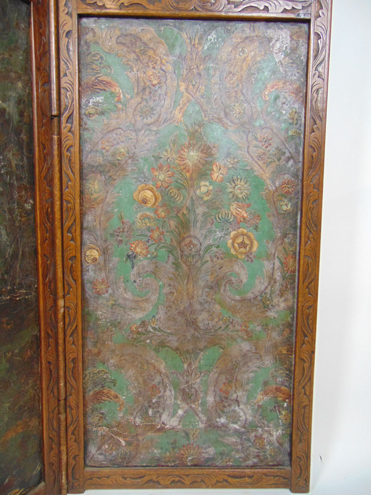 A 19th century carved oak four fold screen with cane surrounding a carved armorial crest over - Image 3 of 4