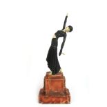 After Ferdinand Preiss, Art Deco style bronze and composite model of a dancer on a marble plinth, h.