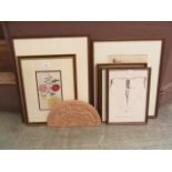 A selection of framed and glazed prints on botanical and golfing scenes