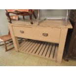 A grey painted kitchen island with drawers and pot board (A/F)