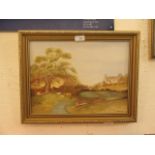 A framed oil on board of cattle by river scene signed G.