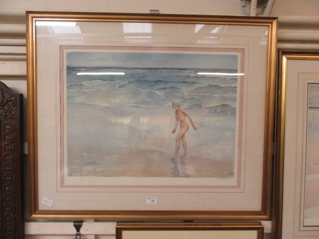 A framed and glazed signed Russell Flint print with blind stamp