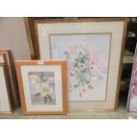 A framed and glazed watercolour of a flower signed Ann Reeder along with one other