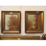 A pair of gilt framed oil on canvases of woodland river scenes signed Goodson