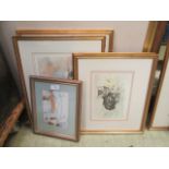 Four framed and glazed limited edition prints of cats signed bottom right along with one other