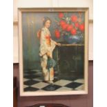 A mid-20th century framed print of Geisha girl