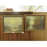 Two framed and glazed oils on canvas, one of coastal scene,