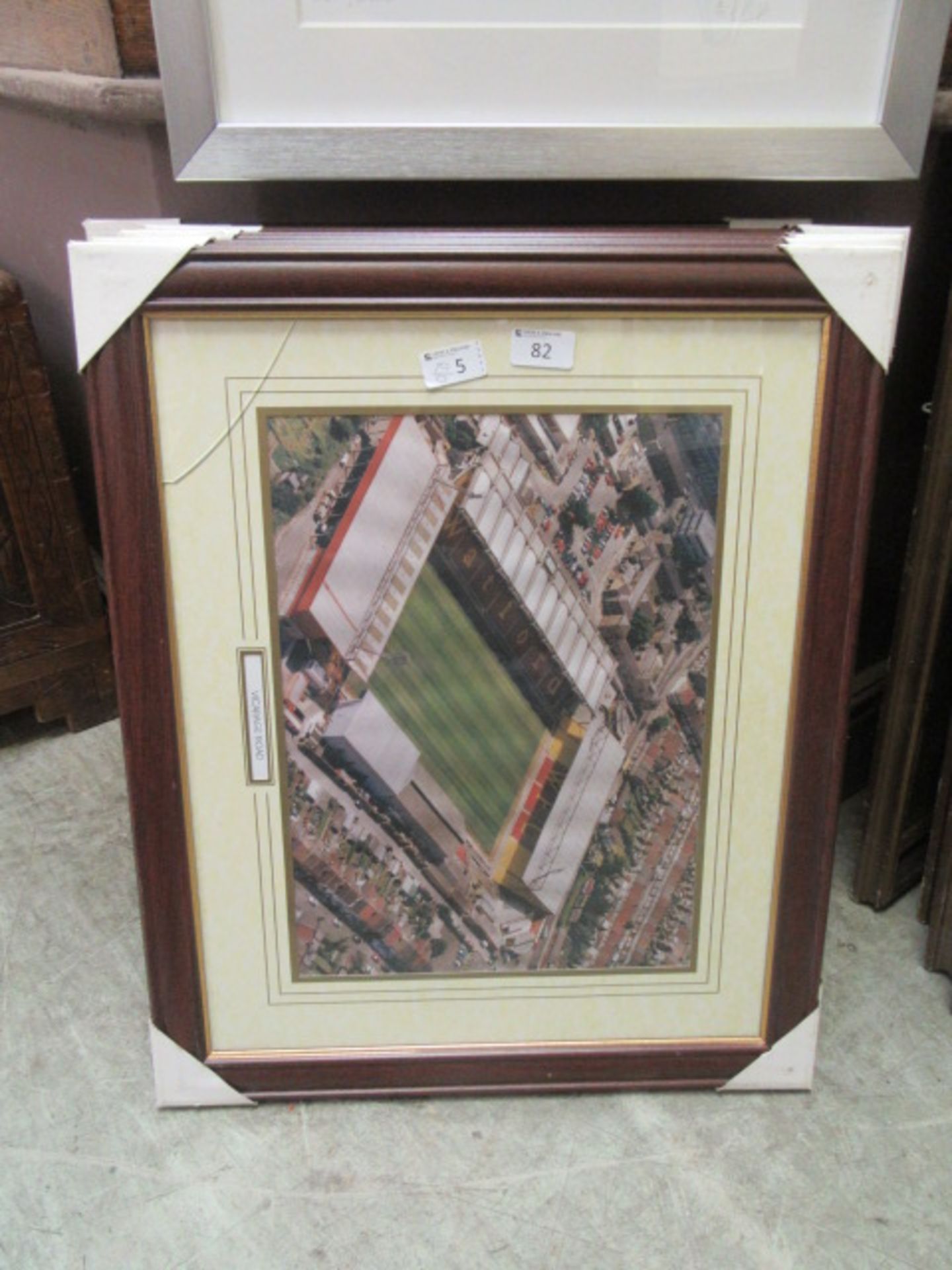 Six modern framed and glazed photographic prints of football stadiums