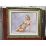 A gilt framed oil on canvas of nude signed Saunders 2001