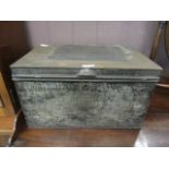 A black metal deed box