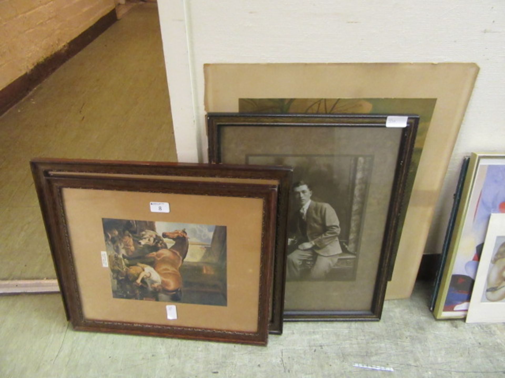 A selection of framed and unframed prints to include horses, people,