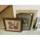 A selection of framed and unframed prints to include horses, people,