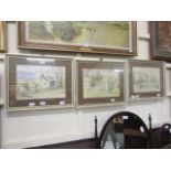 Three framed and glazed watercolours of cottage scenes after Gwenelyn Hutton