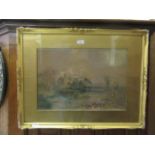 A gilt framed and glazed watercolour of countryside scene signed bottom left