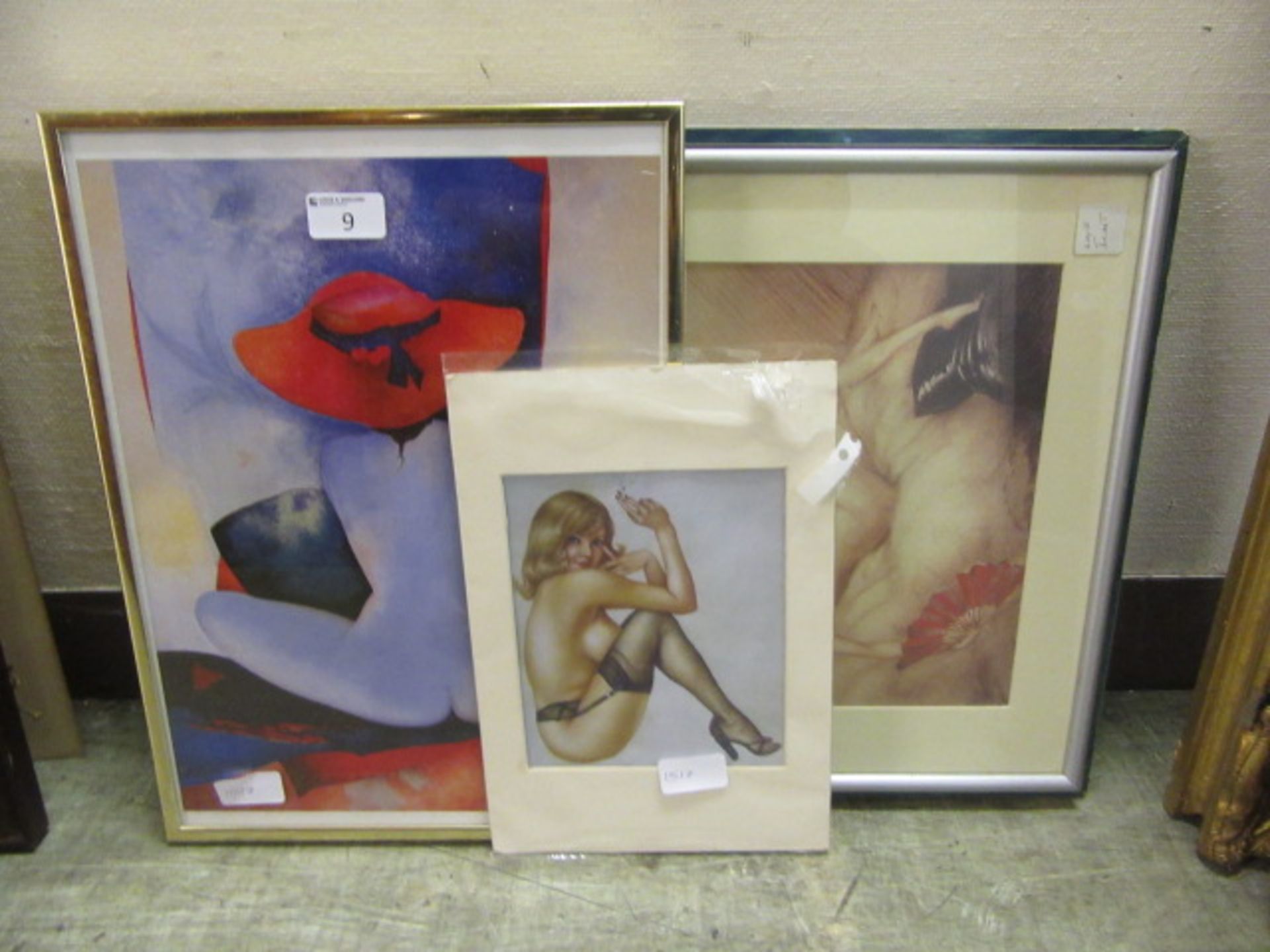 Four framed and unframed prints of ladies