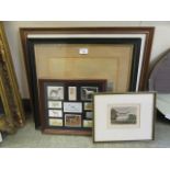 Four framed and glazed prints of dogs, buildings,