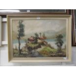 A mid-20th century framed oil on canvas of an Italian house scene signed bottom right Mansini