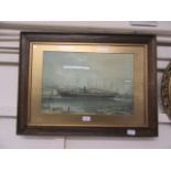 A framed and glazed print of a large ship