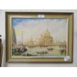 A framed oil on board of a Venetian scene signed A Piper