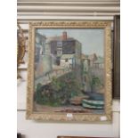 A framed oil on canvas of harbour scene