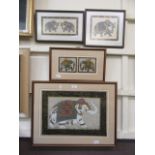 Four framed and glazed prints on silks of elephants