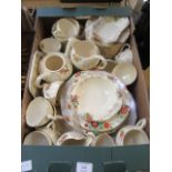 A tray containing a Royal Cauldon part tea set to include dinner plates, bowls, side plates,