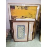 A selection of framed and glazed prints on silk, Samuel Smith's advertising mirror,