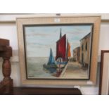 A mid-20th century oil on board of sailing vessels signed Reeves
