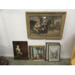 A selection of framed and unframed prints, oil painting,