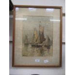 A framed and glazed watercolour of sailing vessels signed bottom left