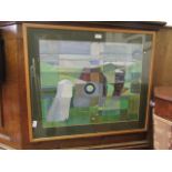 A framed and glazed abstract pen and watercolour signed Margaret Chinn dated 1989