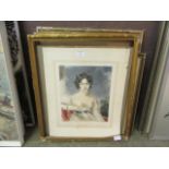 Four framed prints of ladies etc (A/F)