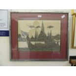 A framed and glazed print of Tibetan temple