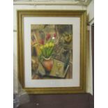 A framed and glazed pastel of interior scene by Paul Nicholls 1993