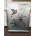 A framed and glazed metallic artwork of birds and insects