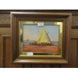 A framed oil on board of sailing vessel signed bottom left,