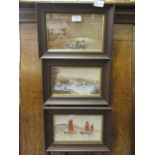 Three framed and glazed oil paintings of sailing vessels,