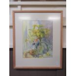 A framed and glazed watercolour of still life signed bottom right