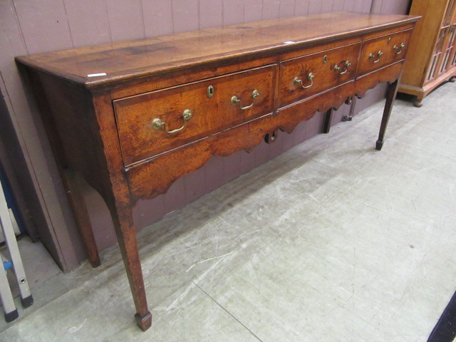 A mid 18th century oak and mahogany banded dresser base, - Image 2 of 5