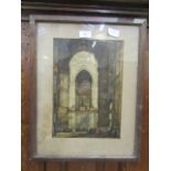 A framed and glazed print of cathedral interior
