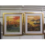 A pair of gilt framed and glazed prints of harbour scenes