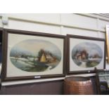 A pair of framed oil on canvases of barn scenes signed D.Davis