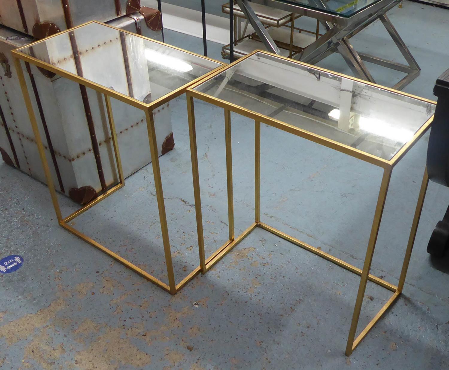 SIDE TABLES, a pair, gilt metal and mirror, 56cm x 30.5cm x 66cm approx. (2)