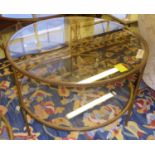 DISPLAY TABLES, a pair, the circular glass tops with under tier with gilt metal frames, 100cm W x