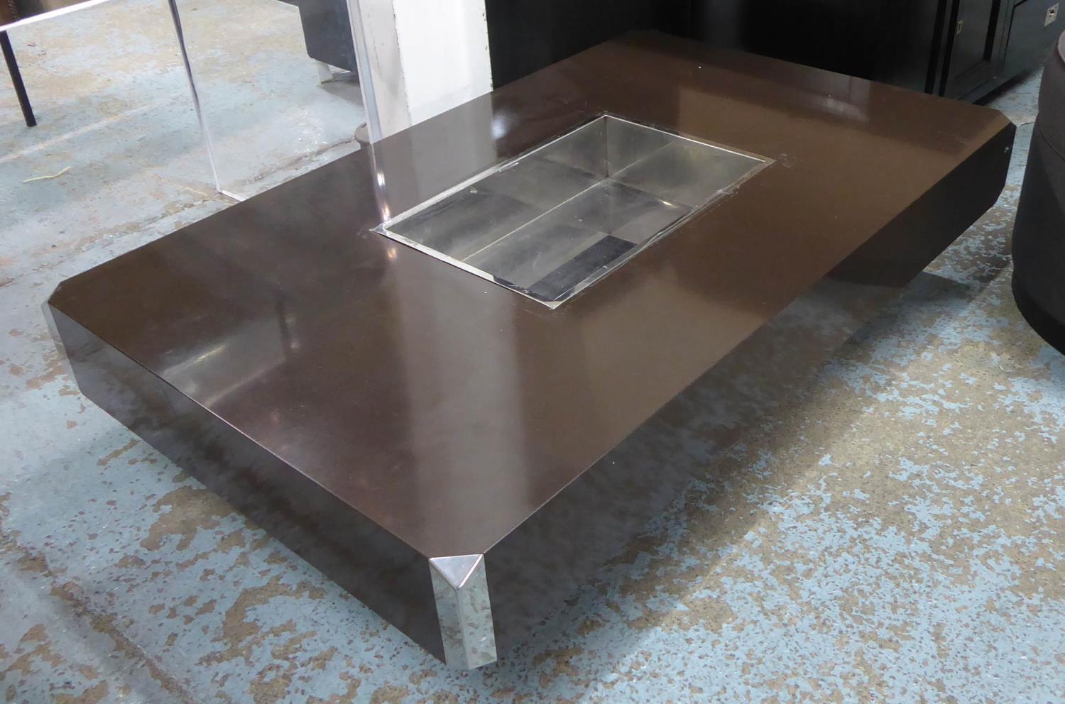 AFTER WILLY RIZZO ALVEO TABLE, Vintage with a central bar compartment, 130cm W x 33cm H x 80cm D. (