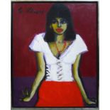 GERNOT KISSEL (German b 1939) 'Girl with White Blouse', oil on canvas, signed upper left, 105cm x