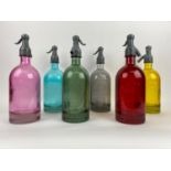 SODA SYPHONS, a set of six, various colours, 32cm H. (6)